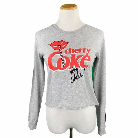 Love Tribe Tops - Love Tribe Gray Cherry Coke Long Sleeve Crop Top